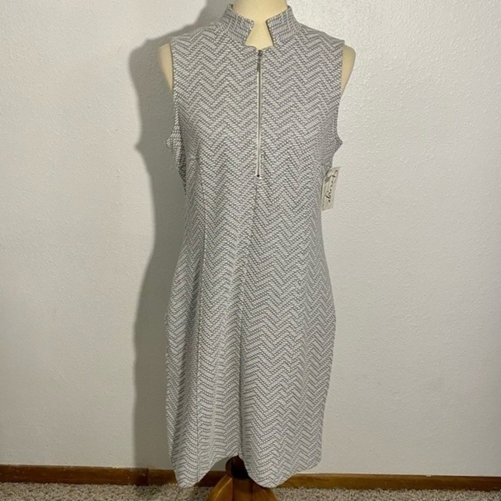 NEW Melis Kozan BAR Textured Sheath Dress Women’s Size S Gray Mandarin Collar